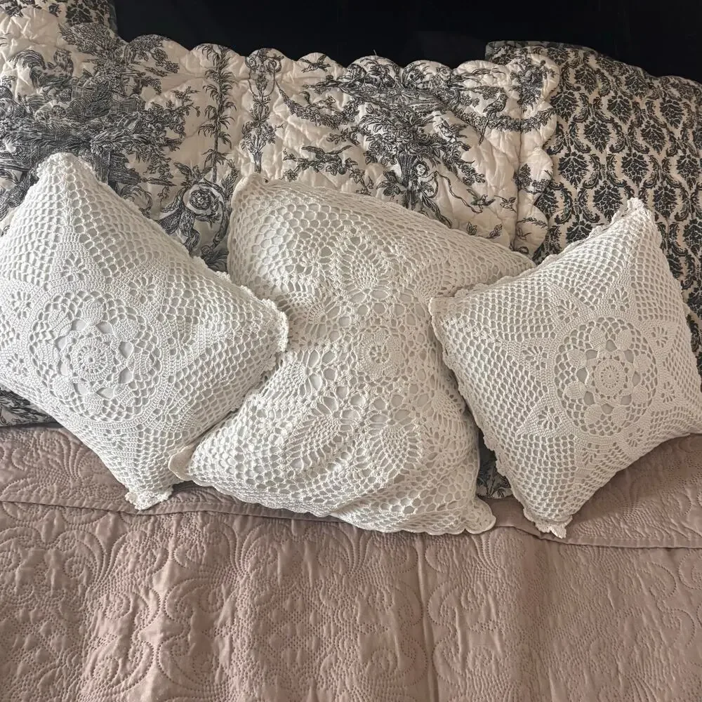Vintage Crocheted Cottagecore Doily Pillow 13X13 inches
